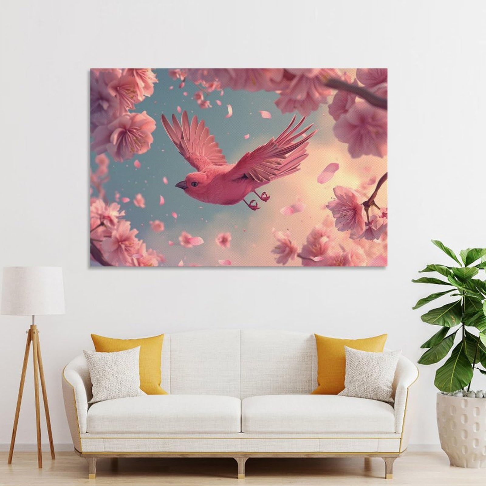 Amazon.co.jp: 絵画 ピンクの鳥と桜インテリア 絵画 かわいい面白い